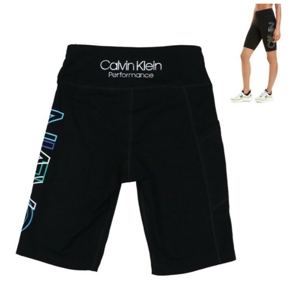 *Calvin Klein Performance Collection Logo Print Womens Bike Shorts XS NWT Black - Picture 2 of 2